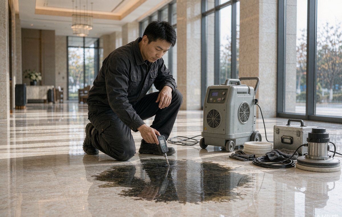 上海石材水斑怎么处理？大理石水斑湿痕成因与根治工艺全解析